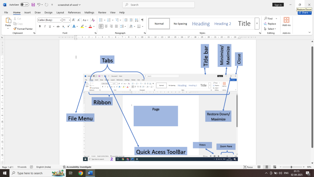 SCREEN OF MICROSOFT WORD